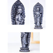 Buddha Stones Handmade Amitabha Guanyin Avalokitesvara Mahasthamaprapta Iron Powder Rust Cast Resin Statue Decoration