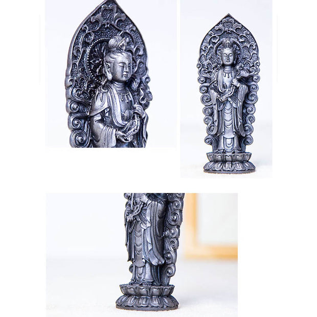 Buddha Stones Handmade Amitabha Guanyin Avalokitesvara Mahasthamaprapta Iron Powder Rust Cast Resin Statue Decoration Decorations BS 26