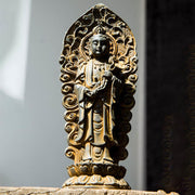 Buddha Stones Handmade Amitabha Guanyin Avalokitesvara Mahasthamaprapta Iron Powder Rust Cast Resin Statue Decoration