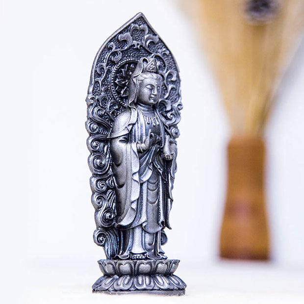 Buddha Stones Handmade Amitabha Guanyin Avalokitesvara Mahasthamaprapta Iron Powder Rust Cast Resin Statue Decoration Decorations BS 33