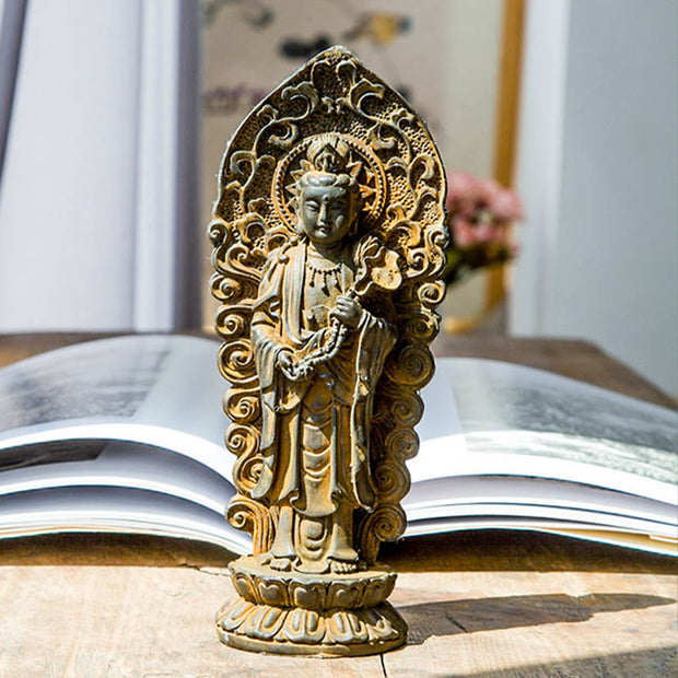 Buddha Stones Handmade Amitabha Guanyin Avalokitesvara Mahasthamaprapta Iron Powder Rust Cast Resin Statue Decoration Decorations BS 2