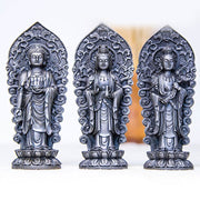 Buddha Stones Handmade Amitabha Guanyin Avalokitesvara Mahasthamaprapta Iron Powder Rust Cast Resin Statue Decoration Decorations BS 38