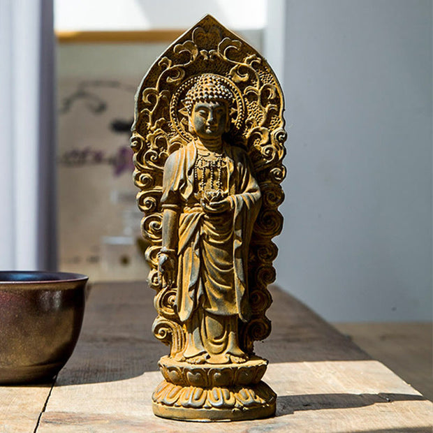 Buddha Stones Handmade Amitabha Guanyin Avalokitesvara Mahasthamaprapta Iron Powder Rust Cast Resin Statue Decoration Decorations BS 11