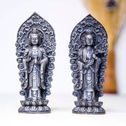 Buddha Stones Handmade Amitabha Guanyin Avalokitesvara Mahasthamaprapta Iron Powder Rust Cast Resin Statue Decoration Decorations BS 37