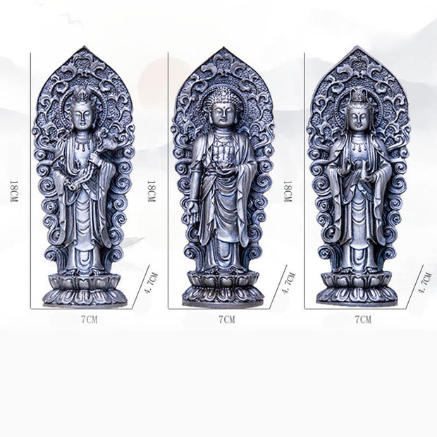 Buddha Stones Handmade Amitabha Guanyin Avalokitesvara Mahasthamaprapta Iron Powder Rust Cast Resin Statue Decoration