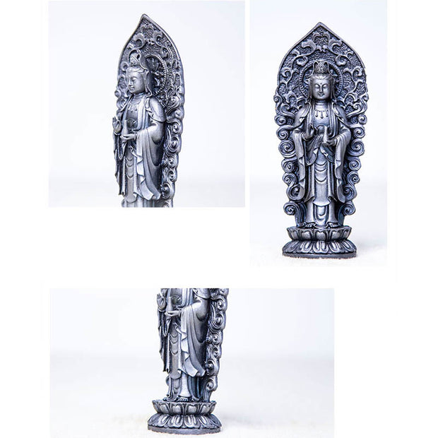 Buddha Stones Handmade Amitabha Guanyin Avalokitesvara Mahasthamaprapta Iron Powder Rust Cast Resin Statue Decoration Decorations BS 34