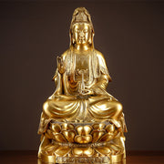 Buddha Stones Kwan Yin Avalokitesvara Wealth Brass Copper Statue Home Desk Decoration