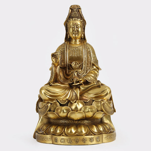 Buddha Stones Kwan Yin Avalokitesvara Wealth Brass Copper Statue Home Desk Decoration Decorations BS Avalokitesvara 23*20*40cm