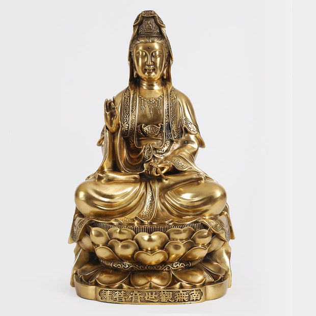 Buddha Stones Kwan Yin Avalokitesvara Wealth Brass Copper Statue Home Desk Decoration