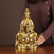 Buddha Stones Kwan Yin Avalokitesvara Wealth Brass Copper Statue Home Desk Decoration