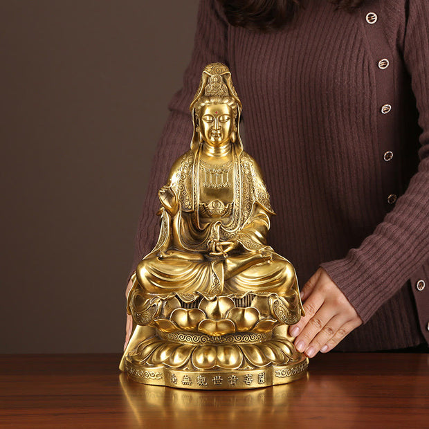 Buddha Stones Kwan Yin Avalokitesvara Wealth Brass Copper Statue Home Desk Decoration