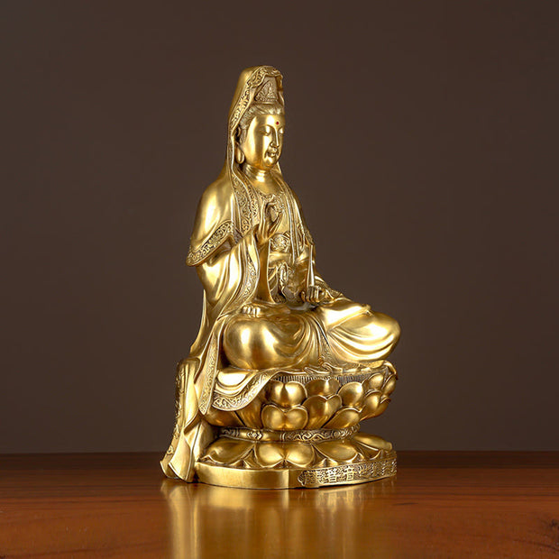 Buddha Stones Kwan Yin Avalokitesvara Wealth Brass Copper Statue Home Desk Decoration Decorations BS 5