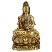 Buddha Stones Kwan Yin Avalokitesvara Wealth Brass Copper Statue Home Desk Decoration