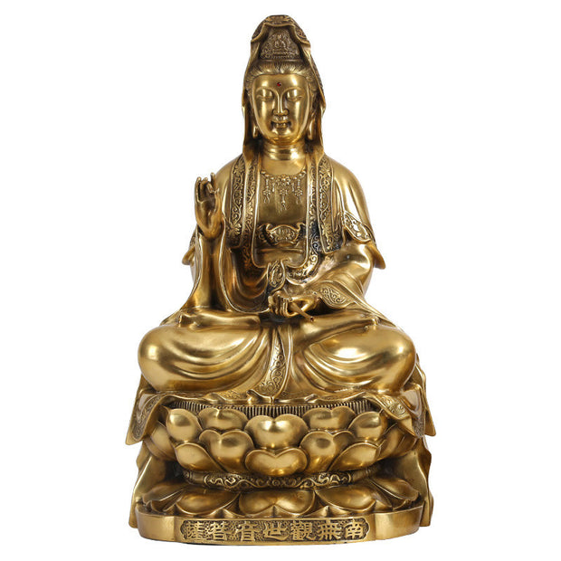 Buddha Stones Kwan Yin Avalokitesvara Wealth Brass Copper Statue Home Desk Decoration Decorations BS 12