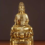 Buddha Stones Kwan Yin Avalokitesvara Wealth Brass Copper Statue Home Desk Decoration