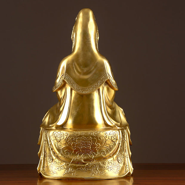 Buddha Stones Kwan Yin Avalokitesvara Wealth Brass Copper Statue Home Desk Decoration Decorations BS 7