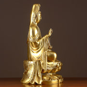 Buddha Stones Kwan Yin Avalokitesvara Wealth Brass Copper Statue Home Desk Decoration Decorations BS 8