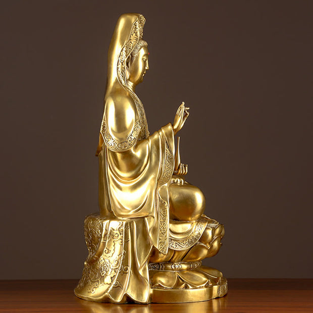 Buddha Stones Kwan Yin Avalokitesvara Wealth Brass Copper Statue Home Desk Decoration Decorations BS 8