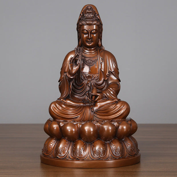 Buddha Stones Kwan Yin Avalokitesvara Lotus Wealth Copper Statue Home Desk Decoration Decorations BS Large Avalokitesvara 30*28*56cm