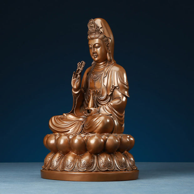 Buddha Stones Kwan Yin Avalokitesvara Lotus Wealth Copper Statue Home Desk Decoration Decorations BS 13