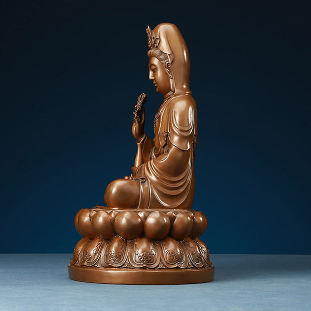 Buddha Stones Kwan Yin Avalokitesvara Lotus Wealth Copper Statue Home Desk Decoration Decorations BS 16