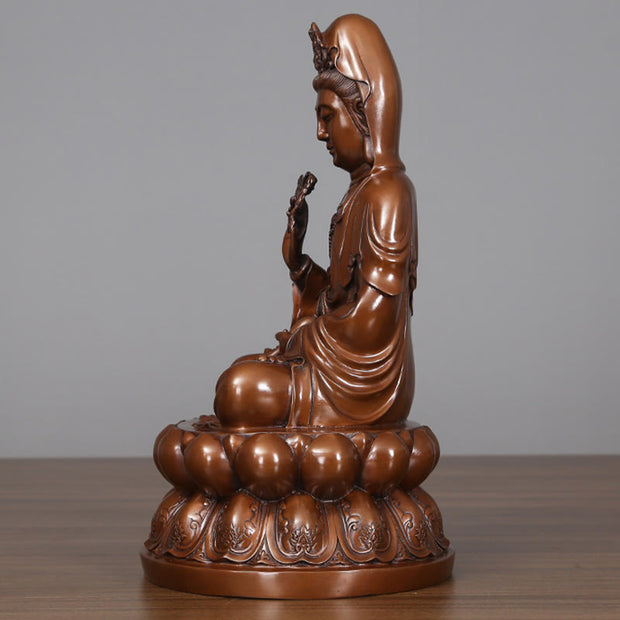 Buddha Stones Kwan Yin Avalokitesvara Lotus Wealth Copper Statue Home Desk Decoration