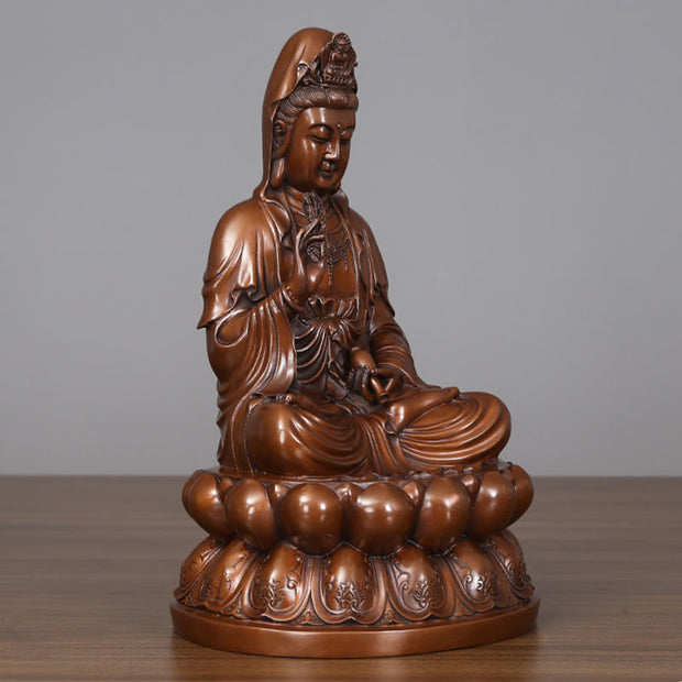 Buddha Stones Kwan Yin Avalokitesvara Lotus Wealth Copper Statue Home Desk Decoration Decorations BS 6