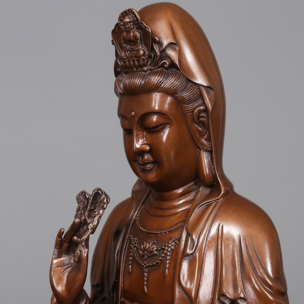 Buddha Stones Kwan Yin Avalokitesvara Lotus Wealth Copper Statue Home Desk Decoration Decorations BS 10