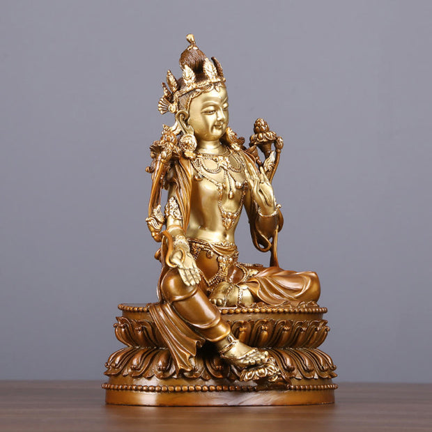 Buddha Stones Bodhisattva Green Tara Figurine Protection Brass Copper Statue Home Offering Decoration