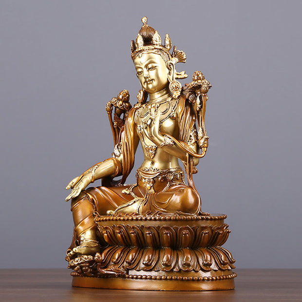 Buddha Stones Bodhisattva Green Tara Figurine Protection Brass Copper Statue Home Offering Decoration