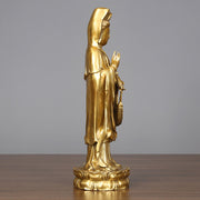 Buddha Stones Golden Standing Kwan Yin Avalokitesvara Wealth Brass Copper Statue Home Desk Decoration Decorations BS 3