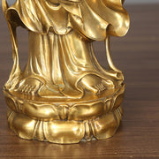 Buddha Stones Golden Standing Kwan Yin Avalokitesvara Wealth Brass Copper Statue Home Desk Decoration