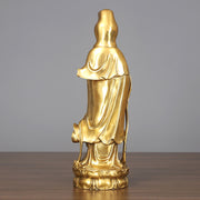 Buddha Stones Golden Standing Kwan Yin Avalokitesvara Wealth Brass Copper Statue Home Desk Decoration Decorations BS 4