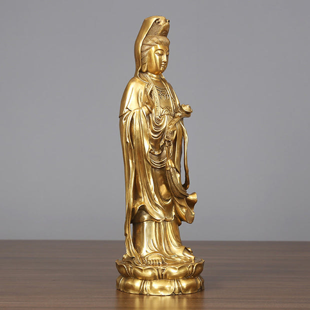 Buddha Stones Golden Standing Kwan Yin Avalokitesvara Wealth Brass Copper Statue Home Desk Decoration Decorations BS 1