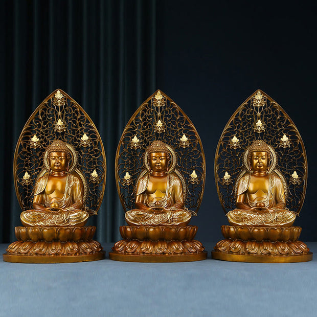 Buddha Stones Sakyamuni Amitabha Medicine Buddha Figurine Serenity Copper Statue Home Offering Decoration Decorations BS 18