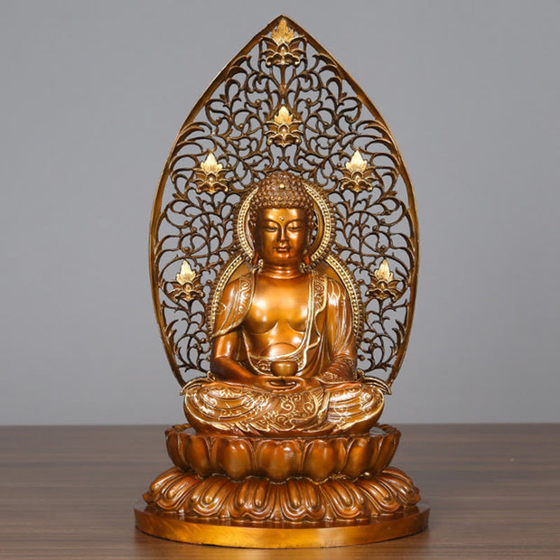 Buddha Stones Sakyamuni Amitabha Medicine Buddha Figurine Serenity Copper Statue Home Offering Decoration