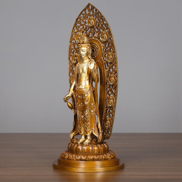 Buddha Stones Kwan Yin Avalokitesvara Aura Harmony Brass Copper Statue Home Desk Decoration