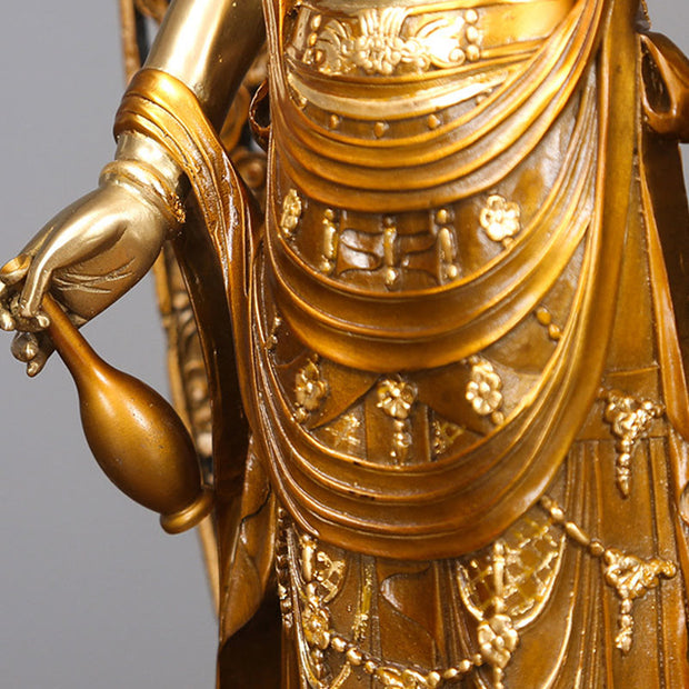 Buddha Stones Kwan Yin Avalokitesvara Aura Harmony Brass Copper Statue Home Desk Decoration