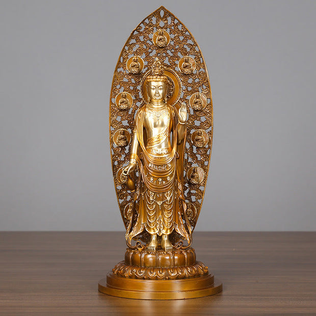 Buddha Stones Kwan Yin Avalokitesvara Aura Harmony Brass Copper Statue Home Desk Decoration Decorations BS Avalokitesvara 18*41.5cm