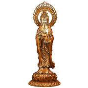 Buddha Stones Kwan Yin Avalokitesvara Lotus Aura Success Brass Copper Statue Home Decoration Decorations BS 10