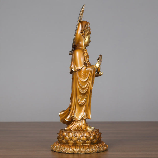 Buddha Stones Kwan Yin Avalokitesvara Lotus Aura Success Brass Copper Statue Home Decoration Decorations BS 6