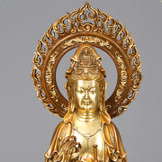 Buddha Stones Kwan Yin Avalokitesvara Lotus Aura Success Brass Copper Statue Home Decoration Decorations BS 7