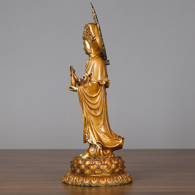 Buddha Stones Kwan Yin Avalokitesvara Lotus Aura Success Brass Copper Statue Home Decoration Decorations BS 4