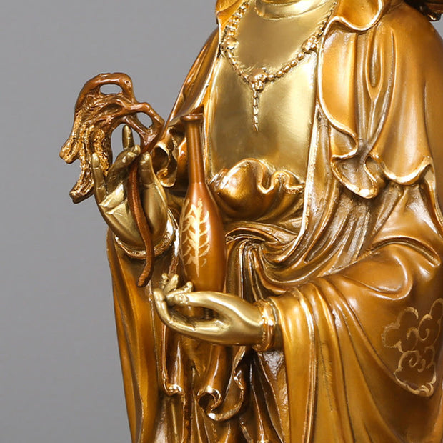 Buddha Stones Kwan Yin Avalokitesvara Lotus Aura Success Brass Copper Statue Home Decoration Decorations BS 8