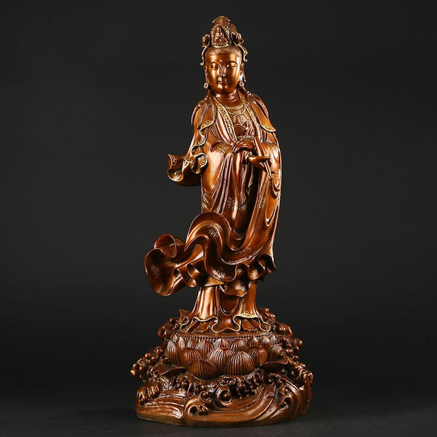 Buddha Stones Kwan Yin Avalokitesvara Holding A Vase Brass Harmony Copper Statue Home Decoration Decorations BS Large Avalokitesvara 25*21*58cm