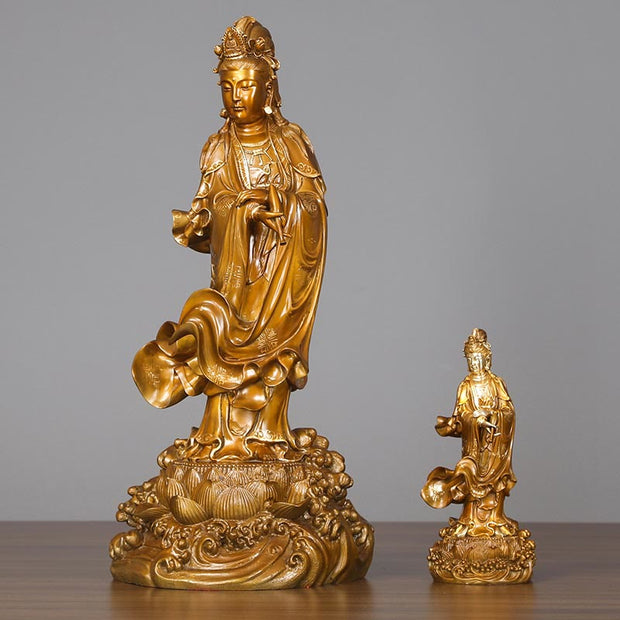 Buddha Stones Kwan Yin Avalokitesvara Holding A Vase Brass Harmony Copper Statue Home Decoration Decorations BS main