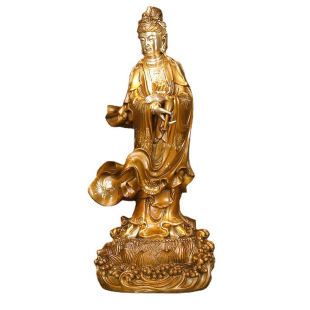 Buddha Stones Kwan Yin Avalokitesvara Holding A Vase Brass Harmony Copper Statue Home Decoration Decorations BS 16