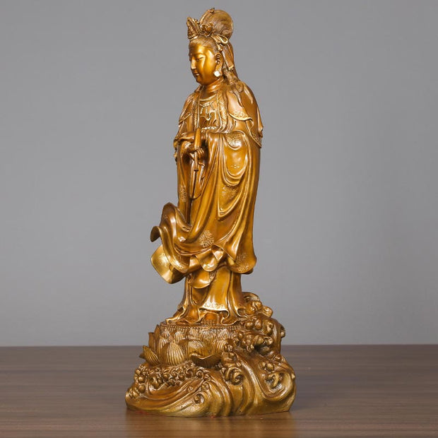 Buddha Stones Kwan Yin Avalokitesvara Holding A Vase Brass Harmony Copper Statue Home Decoration Decorations BS 4