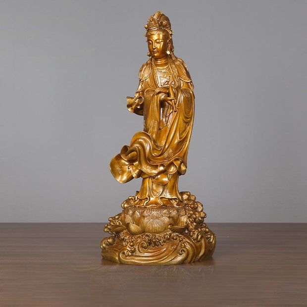 Buddha Stones Kwan Yin Avalokitesvara Holding A Vase Brass Harmony Copper Statue Home Decoration