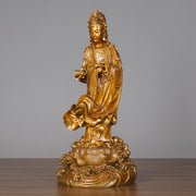 Buddha Stones Kwan Yin Avalokitesvara Holding A Vase Brass Harmony Copper Statue Home Decoration Decorations BS 9